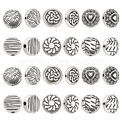 60Pcs 6 Styles Tibetan Style Alloy Beads, Flat Round, Antique Silver, 9.5~12x10x4~8mm, Hole: 1~2mm, 10pcs/style(FIND-ME0001-53)