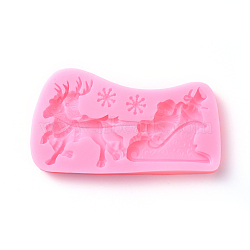 Food Grade Silicone Molds, Fondant Molds, For DIY Cake Decoration, Chocolate, Candy, UV Resin & Epoxy Resin Jewelry Making, Father Christmas and Christmas Reindeer/Stag, Pink, 127x70x5mm(DIY-P004-01)