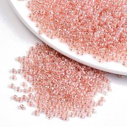 12/0 Glass Seed Beads, Transparent Inside Colours Luster, Round Hole, Round, Dark Salmon, 12/0, 2~2.5x1.5~2mm, Hole: 0.8mm, about 30000pcs/bag(SEED-A015-2mm-2205)