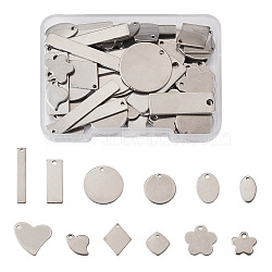 72Pcs 12 Style 201 Stainless Steel Stamping Blank Tag Pendants, Mixed Shapes, Stainless Steel Color, 11.5~32x5~20x0.7~1mm, 6pcs/style(STAS-PJ0001-31)