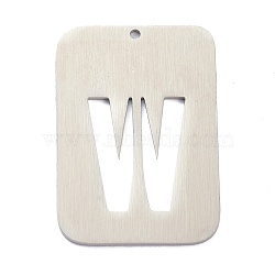 304 Stainless Steel Pendants, Rectangle with Alphabet, Hollow, Letter.W, 32x22x1mm, Hole: 1.5mm(STAS-K216-49W-P)