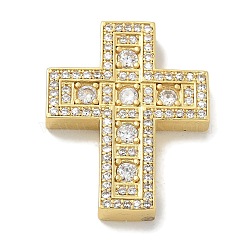 Rack Plating Brass Micro Pave Cubic Zirconia Pendants, Long-Lasting Plated, Lead Free & Cadmium Free, Cross Charms, Clear, 28x22.5x4.5mm, Hole: 2.5x4.5mm(KK-L224-063G-01)