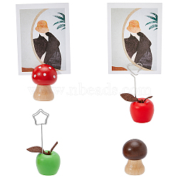 4Pcs 4 Style Wood Name Card Holder, Photo Memo Holders, Apple & Mushroom Shape, Mixed Color, 29.5~37x33~34.5x48.5~88mm, 1pc/style(DIY-FH0005-48)