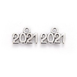 Tibetan Style Zinc Alloy Charms, New Year 2021, Antique Silver, 14.3x9.5x1.5mm, Hole: 1.6mm(PALLOY-I141-30AS-B)