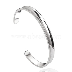 304 Stainless Steel Grooved Open Cuff Bangle for Women, Stainless Steel Color, Inner Groove 4mm, Width 7mm, Inner Diameter: 2-3/8 inch(6cm)(BJEW-WH0012-03P)