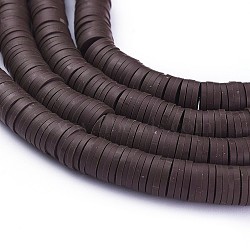 Flat Round Eco-Friendly Handmade Polymer Clay Bead Spacers, Saddle Brown, 3x1mm, Hole: 1mm, about 380~400pcs/strand, 17.7 inch(CLAY-R067-3.0mm-38)