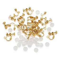 Brass Clip on Earring Findings, with Plastic Ear Clip pad, Golden, 17x13.5x5mm, Hole: 1.2mm, 30pcs/set(DIY-TA0002-20G)