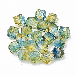 Two Tone Transparent Spray Painted Acrylic Beads, Polygon, Olive Drab, 7.5x8x8mm, Hole: 1.8mm, about 1690pcs/500g(ACRP-T005-26B)