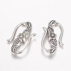 Tibetan Style Alloy Hook and S-Hook Clasps, Antique Silver, 23x14x4mm(PALLOY-D348-43AS)