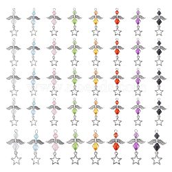 PandaHall Elite 4 Sets Transparent Acrylic Pendants, with Tibetan Style Alloy Findings, Angel & Star, Mixed Color, 38mm, Hole: 3mm, about 1pc/color, 8pcs/set(FIND-PH0010-16)