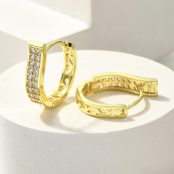 Brass Clear Cubic Zirconia Hoop Earrings, Real 18K Gold Plated, 18x4.5mm