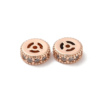 Rack Plating Brass Cubic Zirconia Beads, Long-Lasting Plated, Lead Free & Cadmium Free, Column, Rose Gold, 7x3mm, Hole: 1mm
