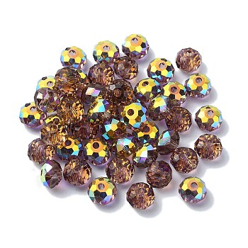 AB Color Plated Glass Beads, Faceted Rondelle, Saddle Brown, 6x4mm, Hole: 1.4mm