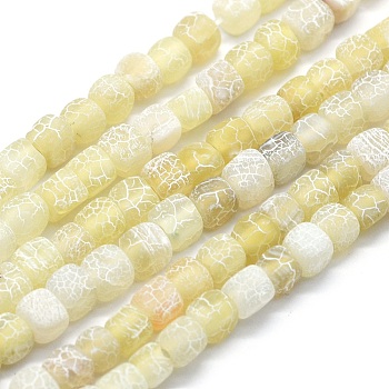 Dyed Natural Weathered Agate Beads Strands, Frosted, Cube, Champagne Yellow, 5~6x5~6x5~6mm, Hole: 1mm, about 72pcs/strand, 15.2 inch(38.5cm)