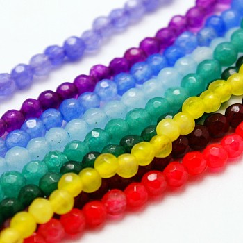 Dyed Natural White Jade Bead Strands, Faceted Round, Mixed Color, 3mm, Hole: 0.5mm, about 115pcs/strand, 14.9 inch