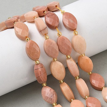 Natural Rouge Jade Beads Strands, Faceted, Horse Eye Shape, with Seed Beads, 14x9x6mm, Hole: 1.6mm, about 23pcs/strand, 15.16''(38.5cm)