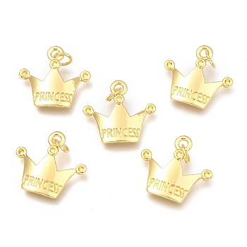 Alloy Pendants, Long-Lasting Plated, with Jump Ring, Crown with Word Princess, Real 18K Gold Plated, 17.5x19x3.5mm, Hole: 3.5mm