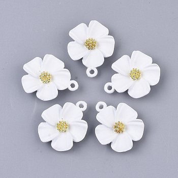 Spray Painted Alloy Pendants, Flower, White, 23.5x19.5x6mm, Hole: 1.8mm