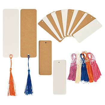 40Pcs 2 Colors Paper Blank Bookmarks, Rectangle, 40Pcs 5 Colors Polyester Tassel Decorations, Pendant Decorations, Mixed Color, 139x49x0.3mm, Hole: 4mm