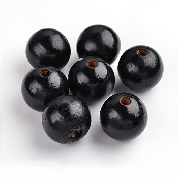 Natural Wood Beads, Lead Free, Dyed, Round, Black, 29~30mm, Hole: 5mm