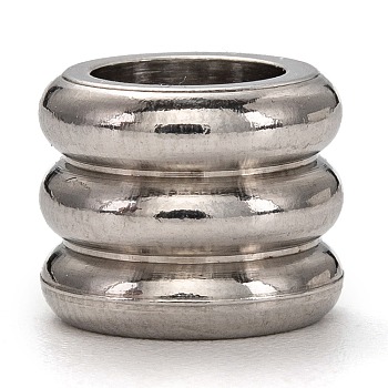 201 Stainless Steel Beads, Large Hole Beads, Grooved, Column, Stainless Steel Color, 8x10mm, Hole: 6mm