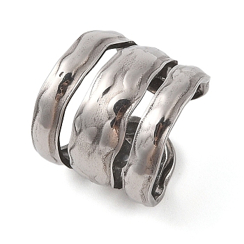 Non-Tarnish 304 Stainless Steel Cuff Rings for Women, Wave, Stainless Steel Color, 19.5mm