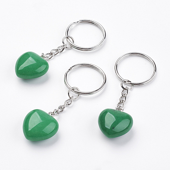 Natural Jade Keychain, with Platinum Iron Findings, Heart, 72mm