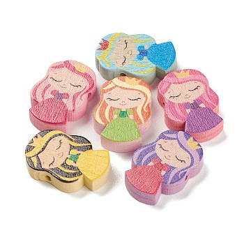 Spray Painted Natural Maple Wood Beads, Princess, Mixed Color, 23.5x16x5mm, Hole: 2mm, about 574pcs/500g
