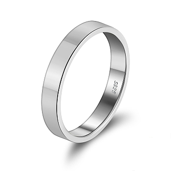Rhodium Plated 925 Sterling Silver Plain Band Rings, with S925 Stamp, Platinum, Wide: 3mm, US Size 7(17.3mm)