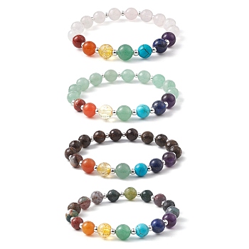 Mixed Gemstone Beaded Bracelets, Reiki Energy Stone Bracelet for Healing, Round, Colorful, 1/4 inch~3/8 inch(0.75~0.85cm), Inner Diameter: 2 inch(5.1cm)
