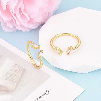 Brass Micro Pave Cubic Zirconia Cuff Rings for Women, Horse Eye, Real 18K Gold Plated, Inner Diameter: 18mm