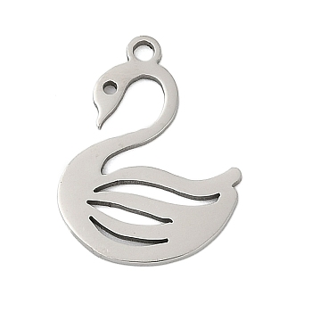 201 Stainless Steel Pendants, Swan Charms, Stainless Steel Color, 17.5x13.5x1mm, Hole: 1.4mm