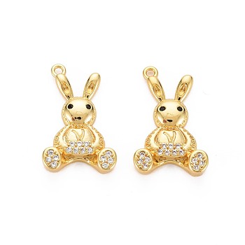 Brass Micro Pave Clear Cubic Zirconia Pendants, Cadmium Free & Nickel Free & Lead Free, Rabbit, Real 18K Gold Plated, 20x12x3.5mm, Hole: 1mm