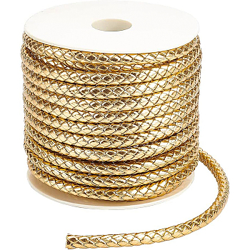 PU Imitation Leather Braided Cord, for Keychain, Round, Gold, 7x6mm, about 16.40 Yards(15m)/Roll