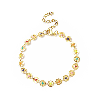 Colorful Enamel Flower Link Chain Bracelet, Stainless Steel Jewelry for Women, Golden, 6-3/4 inch(17cm)