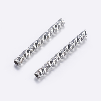 Brass Tube Beads, Tube, Faceted, Platinum, 14.5x1.5mm, Hole: 0.5mm
