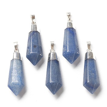 Natural Blue Aventurine Pendants, with Silver Brass Findings, Faceted, Bullet, 40x12x11mm, Hole: 7x5mm