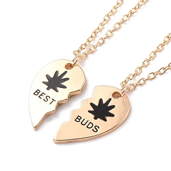BEST BUDS Alloy Pendant Necklaces, Valentine's Day Broken Heart Necklaces, Golden, Black, 17.71 inch(45cm), 2.2mm, 2pcs/set