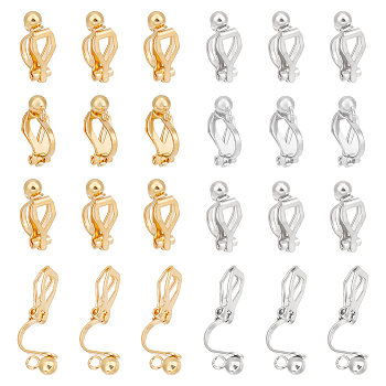 40Pcs 2 Colors Brass Clip-on Earring Findings. with Loop, Platinum & Golden, 16x6x8mm, Hole: 1.6mm, 20pcs/color