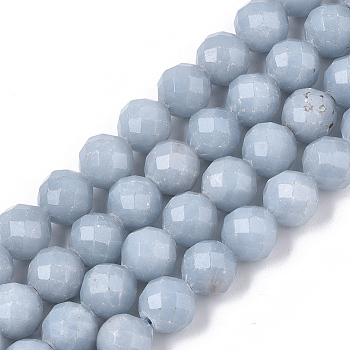 Natural Angelite Beads Strands, Anhydrite Beads, Faceted, Round, 7mm, Hole: 1mm, about 55~56pcs/strand, 15.55 inch(39.5cm)