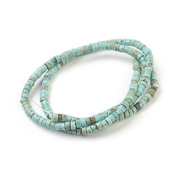 Natural Magnesite Beads Strands, Dyed, Heishi Beads, Flat Round/Disc, Sky Blue, 3.5~4x2mm, Hole: 0.8mm, about 180~192pcs/strand, 15.7 inch(40cm)