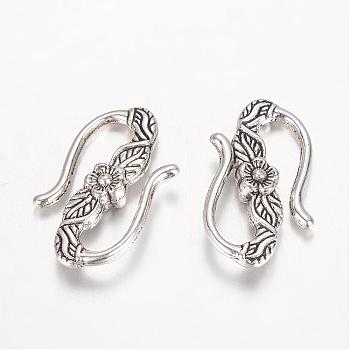 Tibetan Style Alloy Hook and S-Hook Clasps, Antique Silver, 23x14x4mm