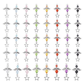 PandaHall Elite 4 Sets Transparent Acrylic Pendants, with Tibetan Style Alloy Findings, Angel & Star, Mixed Color, 38mm, Hole: 3mm, about 1pc/color, 8pcs/set