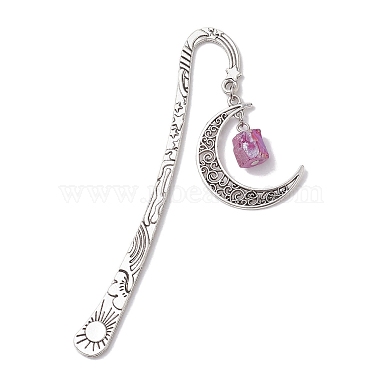 Marque-pages à pendentif en quartz naturel teint et lune creuse(AJEW-JK00316)-4