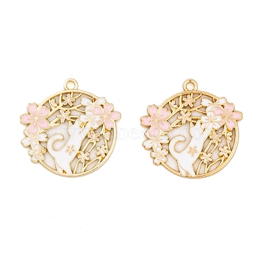 Golden Misty Rose Flat Round Alloy+Enamel Pendants