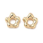 Brass Beads, Flower, Real 18K Gold Plated, 9x9x3mm, Hole: 3.5mm(KK-A286-18G)