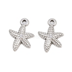 304 Stainless Steel Pendants, Textured Starfish Charms, Stainless Steel Color, 17x12x2mm, Hole: 1.5mm(X-STAS-L317-08P)