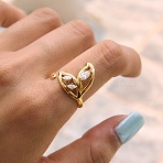 304 Stainless Steel Micro Pave Cubic Zirconia Finger Rings for Women, Fishtail, Golden, 18mm(SA-CBAABBA-19G)