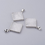 Natural Quartz Crystal Pendants, Rock Crystal Pendants, with Brass Finding, Pyramid, Platinum, Platinum, 28.5x32x13mm, Hole: 3.5x6mm(X-G-E442-02W)