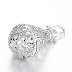 Hollow Brass Cone Cage Pendants, For Chime Ball Pendant Necklaces Making Making, Platinum, 36.5x27.5x22mm, Hole: 6x7mm(KK-E671-28P)
